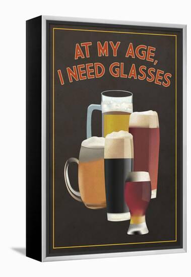 At My Age - Beer Glasses-Lantern Press-Framed Stretched Canvas