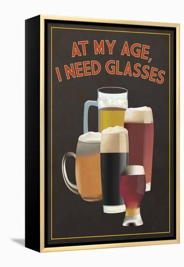 At My Age - Beer Glasses-Lantern Press-Framed Stretched Canvas