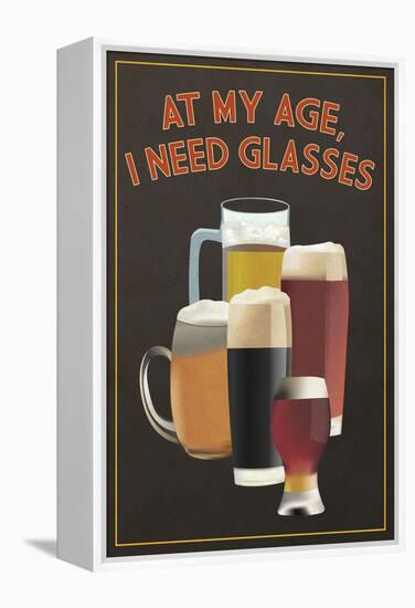 At My Age - Beer Glasses-Lantern Press-Framed Stretched Canvas