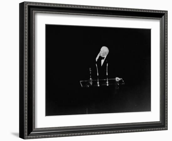 At Oscar Awards Ceremony, Actor Charlie Chaplin, Blowing Audience a Kiss-Ralph Crane-Framed Premium Photographic Print