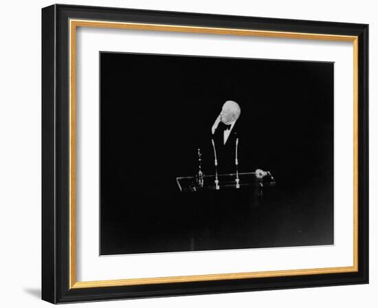 At Oscar Awards Ceremony, Actor Charlie Chaplin, Blowing Audience a Kiss-Ralph Crane-Framed Premium Photographic Print