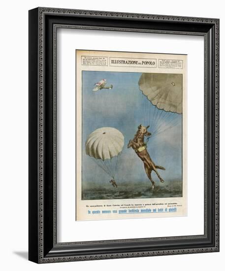 At Saint Catherine Canada a Police Dog Parachutes Down with Her Master-Aldo Molinari-Framed Art Print
