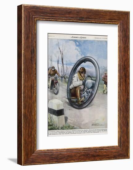 At Saint-Etienne a French Inventor Drives His Monocycle Inside the Wheel at Speeds up to 140 Km/H-Rino Ferrari-Framed Photographic Print