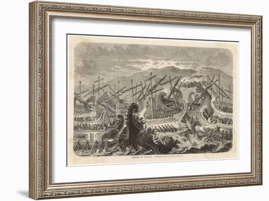 At Salamis the Greek Fleet Defeats the Persian Fleet-H. Leutemann-Framed Art Print