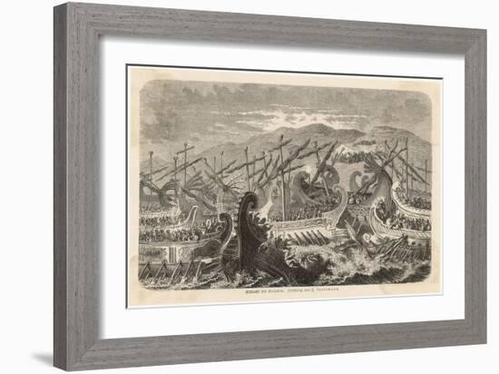 At Salamis the Greek Fleet Defeats the Persian Fleet-H. Leutemann-Framed Art Print