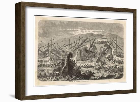 At Salamis the Greek Fleet Defeats the Persian Fleet-H. Leutemann-Framed Art Print