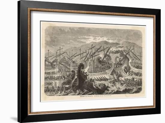 At Salamis the Greek Fleet Defeats the Persian Fleet-H. Leutemann-Framed Art Print