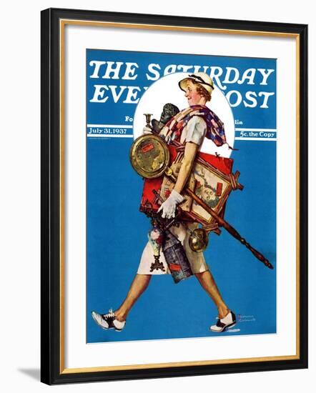 "At the Auction" or "Found Treasure" Saturday Evening Post Cover, July 31,1937-Norman Rockwell-Framed Giclee Print