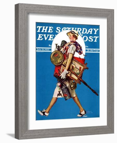 "At the Auction" or "Found Treasure" Saturday Evening Post Cover, July 31,1937-Norman Rockwell-Framed Giclee Print