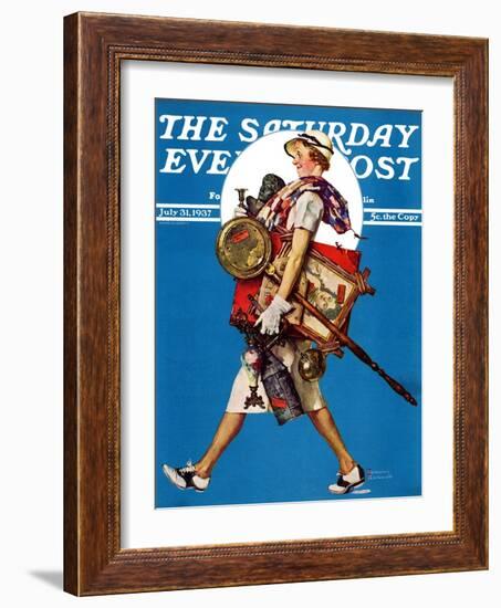 "At the Auction" or "Found Treasure" Saturday Evening Post Cover, July 31,1937-Norman Rockwell-Framed Giclee Print