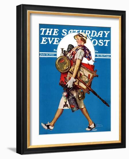 "At the Auction" or "Found Treasure" Saturday Evening Post Cover, July 31,1937-Norman Rockwell-Framed Giclee Print