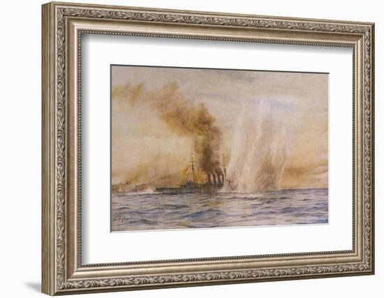 At the Battle of Jutland Hms "Southampton" Sails Under Fire from the German Fleet-William Lionel Wyllie-Framed Photographic Print