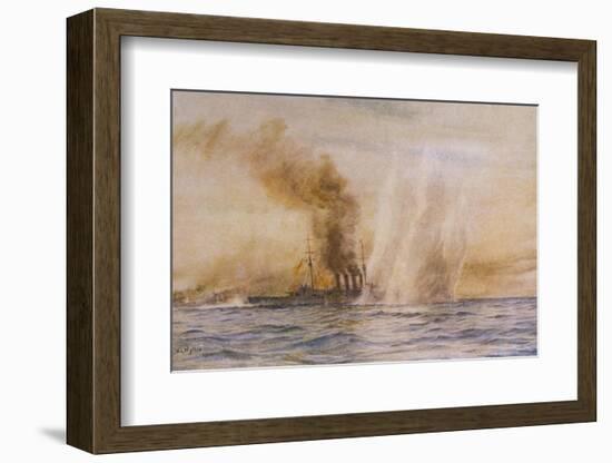 At the Battle of Jutland Hms "Southampton" Sails Under Fire from the German Fleet-William Lionel Wyllie-Framed Photographic Print