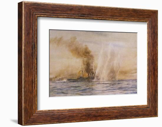 At the Battle of Jutland Hms "Southampton" Sails Under Fire from the German Fleet-William Lionel Wyllie-Framed Photographic Print