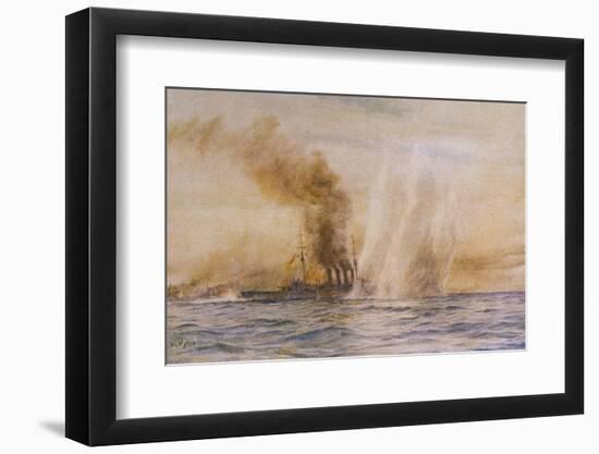 At the Battle of Jutland Hms "Southampton" Sails Under Fire from the German Fleet-William Lionel Wyllie-Framed Photographic Print