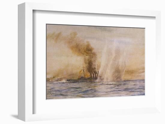 At the Battle of Jutland Hms "Southampton" Sails Under Fire from the German Fleet-William Lionel Wyllie-Framed Photographic Print