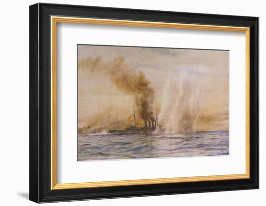 At the Battle of Jutland Hms "Southampton" Sails Under Fire from the German Fleet-William Lionel Wyllie-Framed Photographic Print