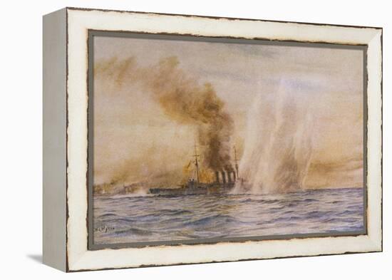 At the Battle of Jutland Hms "Southampton" Sails Under Fire from the German Fleet-William Lionel Wyllie-Framed Premier Image Canvas