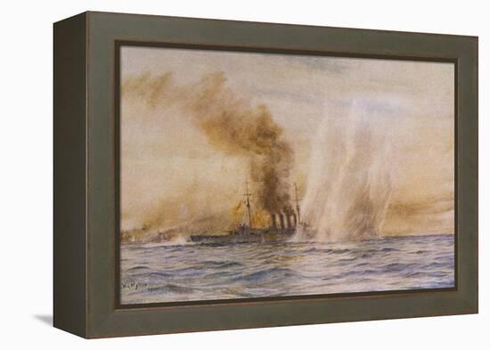 At the Battle of Jutland Hms "Southampton" Sails Under Fire from the German Fleet-William Lionel Wyllie-Framed Premier Image Canvas