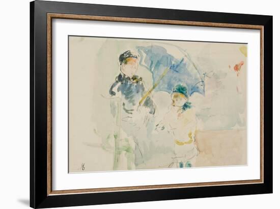At the Beach in Nice, 1882 (Watercolour)-Berthe Morisot-Framed Giclee Print