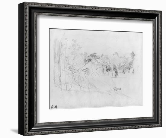 At the Bois De Boulogne, 1888 (Black Lead on Paper)-Berthe Morisot-Framed Giclee Print