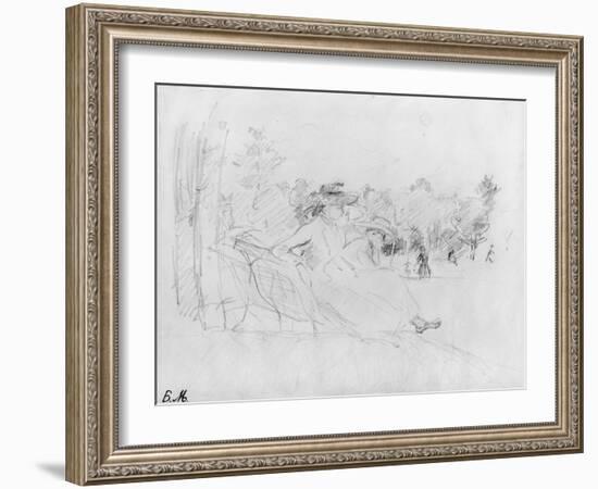 At the Bois De Boulogne, 1888 (Black Lead on Paper)-Berthe Morisot-Framed Giclee Print