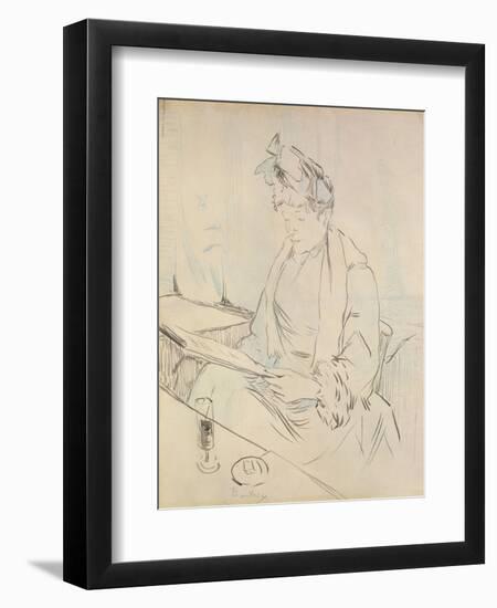 At the Cafe (Pencil and Ink on Paper)-Henri de Toulouse-Lautrec-Framed Giclee Print