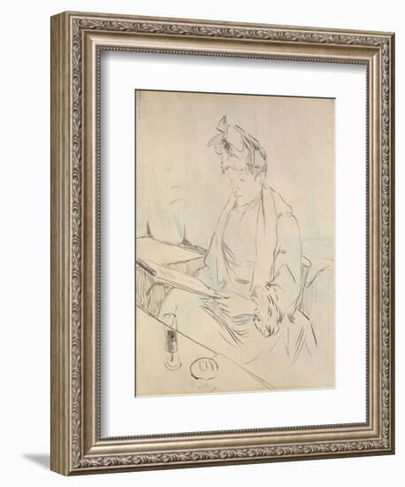 At the Cafe (Pencil and Ink on Paper)-Henri de Toulouse-Lautrec-Framed Premium Giclee Print