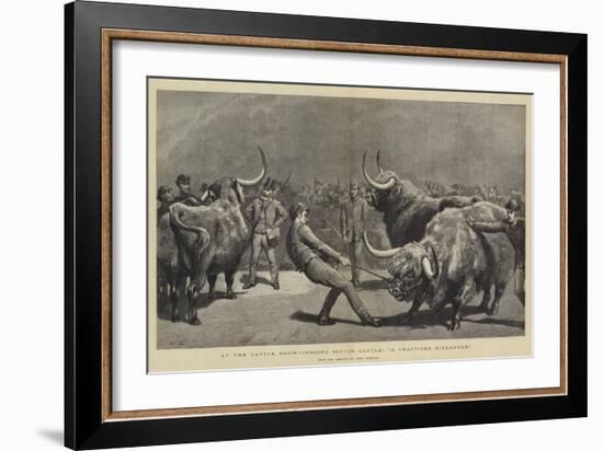 At the Cattle Show, Judging Scotch Cattle, A Fractious Hielander-John Charlton-Framed Giclee Print