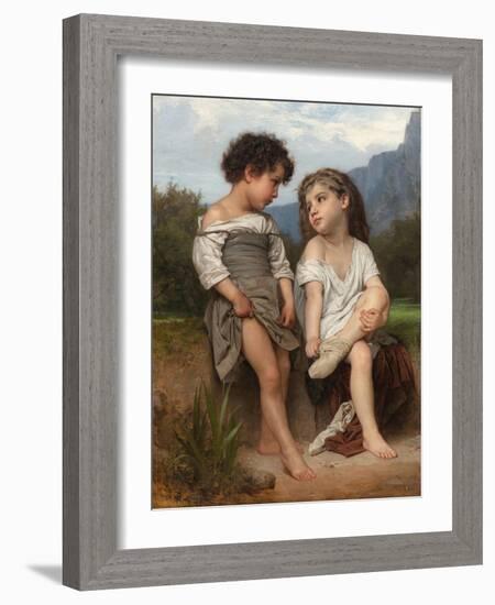 At the Edge of the Brook, 1879 (Oil on Canvas)-William-Adolphe Bouguereau-Framed Giclee Print