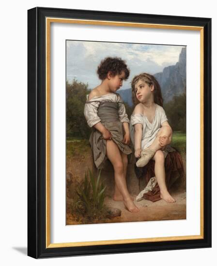 At the Edge of the Brook, 1879 (Oil on Canvas)-William-Adolphe Bouguereau-Framed Giclee Print