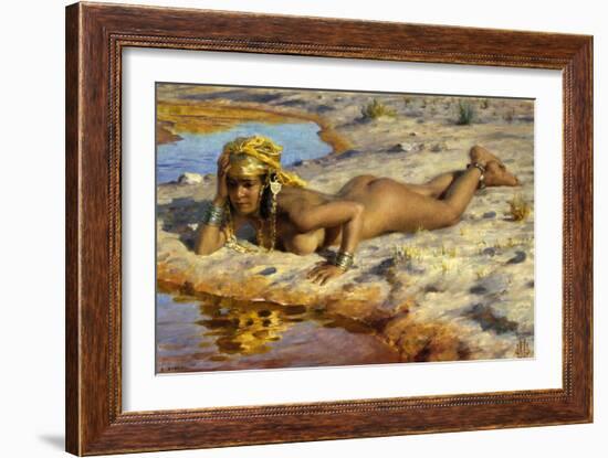 At the Edge of the Wadi (Stream)-Etienne Dinet-Framed Art Print