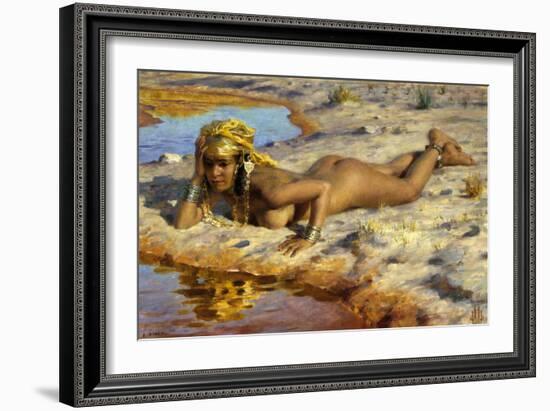 At the Edge of the Wadi (Stream)-Etienne Dinet-Framed Art Print