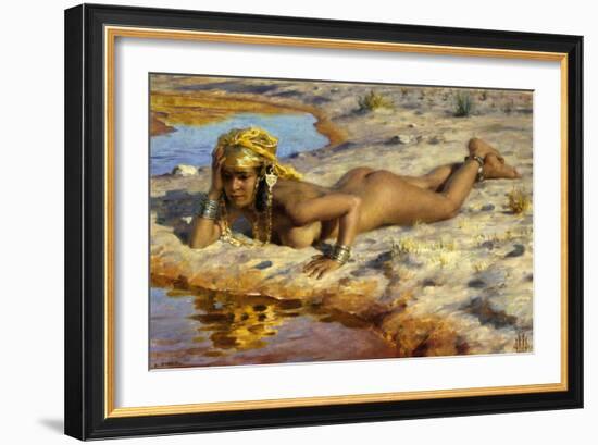 At the Edge of the Wadi (Stream)-Etienne Dinet-Framed Art Print