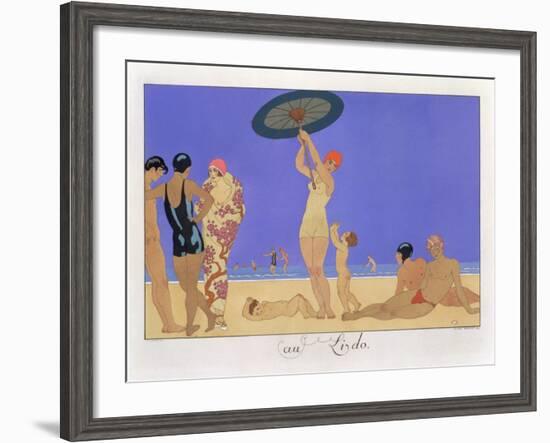 At the Lido, Engraved by Henri Reidel, 1920 (Litho)-Georges Barbier-Framed Giclee Print