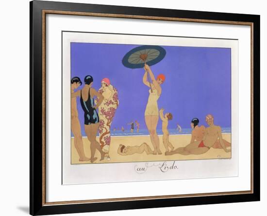 At the Lido, Engraved by Henri Reidel, 1920 (Litho)-Georges Barbier-Framed Giclee Print