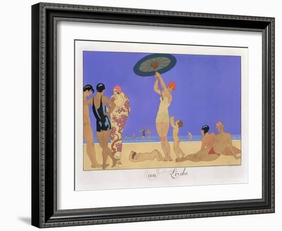 At the Lido, Engraved by Henri Reidel, 1920 (Litho)-Georges Barbier-Framed Giclee Print