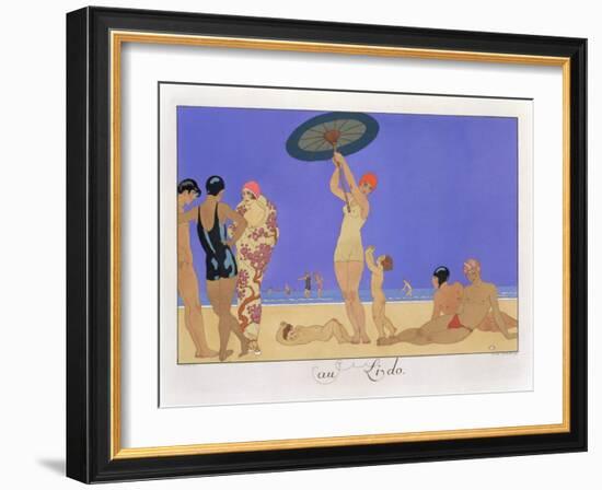 At the Lido, Engraved by Henri Reidel, 1920 (Litho)-Georges Barbier-Framed Giclee Print