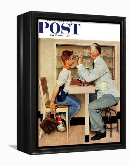 "At the Optometrist" or "Eye Doctor" Saturday Evening Post Cover, May 19,1956-Norman Rockwell-Framed Premier Image Canvas