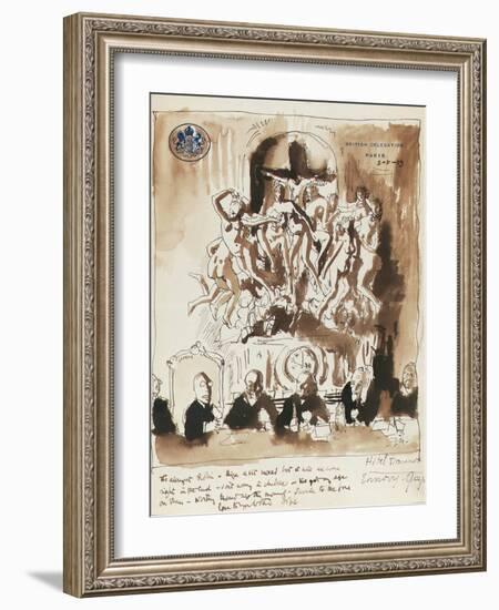 At the Peace Conference, Paris (Pen, Ink and Wash on British Delegation Paris Headed Paper)-Sir William Orpen-Framed Giclee Print