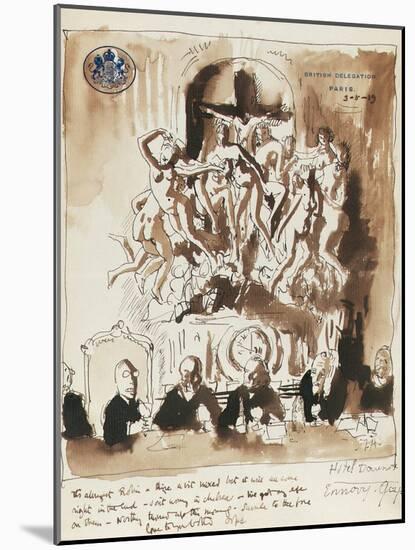 At the Peace Conference, Paris (Pen, Ink and Wash on British Delegation Paris Headed Paper)-Sir William Orpen-Mounted Giclee Print
