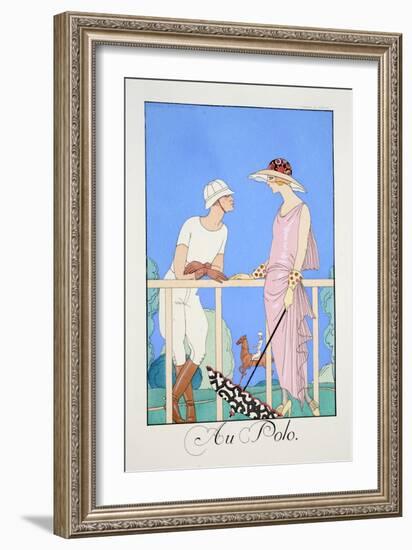 At the Polo, from 'Falbalas and Fanfreluches, Almanach Des Modes Présentes, Passées Et Futures'-Georges Barbier-Framed Giclee Print