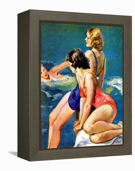 "At the Pool,"August 28, 1937-John LaGatta-Framed Premier Image Canvas