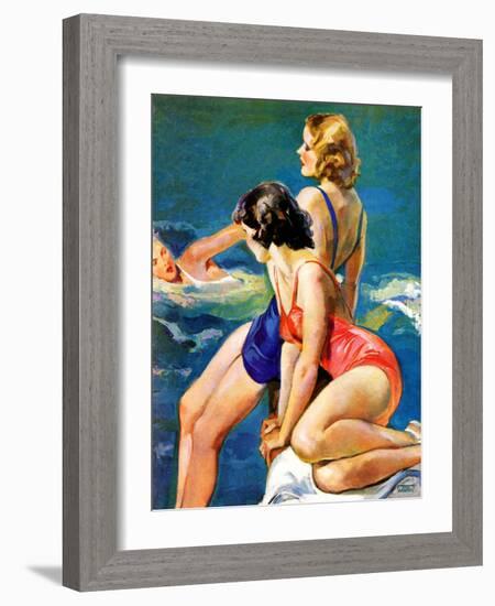 "At the Pool,"August 28, 1937-John LaGatta-Framed Giclee Print