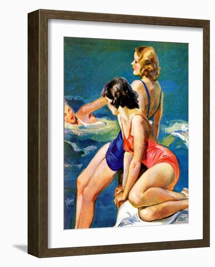 "At the Pool,"August 28, 1937-John LaGatta-Framed Giclee Print