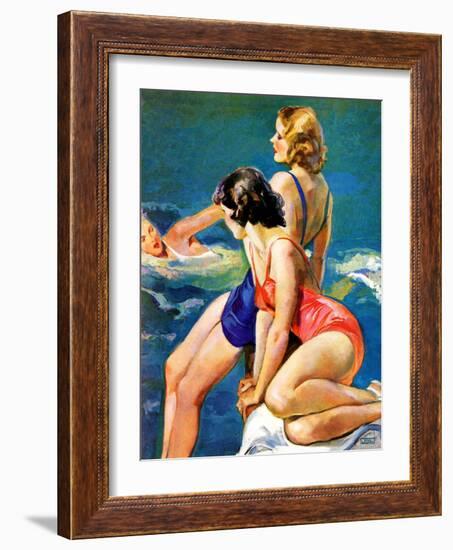 "At the Pool,"August 28, 1937-John LaGatta-Framed Giclee Print