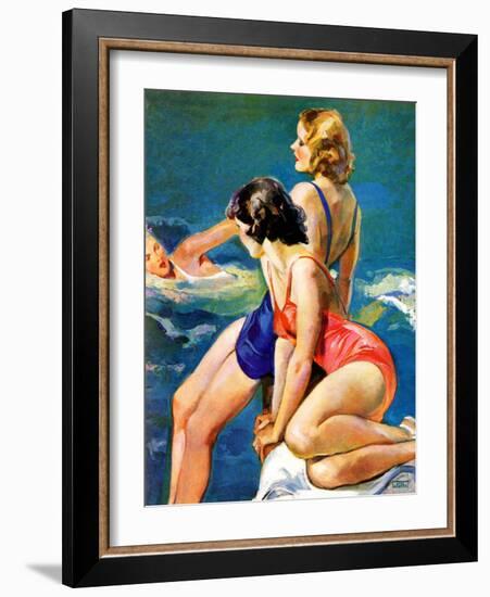 "At the Pool,"August 28, 1937-John LaGatta-Framed Giclee Print