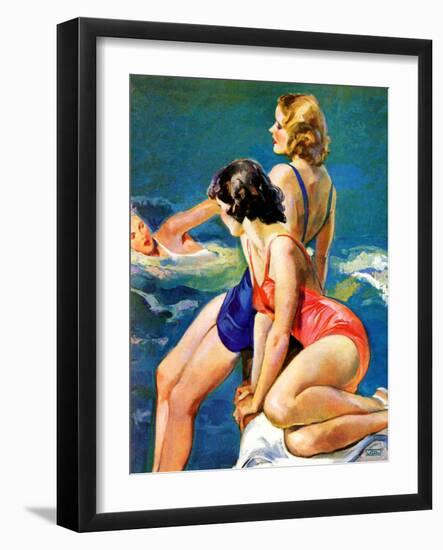 "At the Pool,"August 28, 1937-John LaGatta-Framed Giclee Print