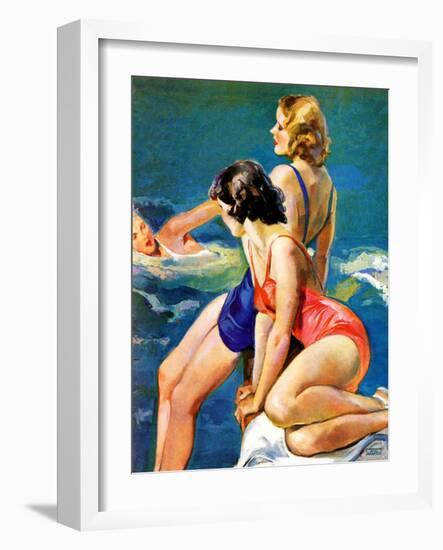 "At the Pool,"August 28, 1937-John LaGatta-Framed Giclee Print