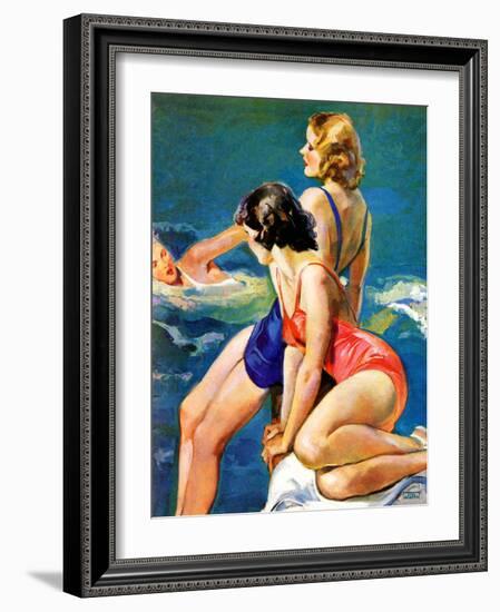 "At the Pool,"August 28, 1937-John LaGatta-Framed Giclee Print